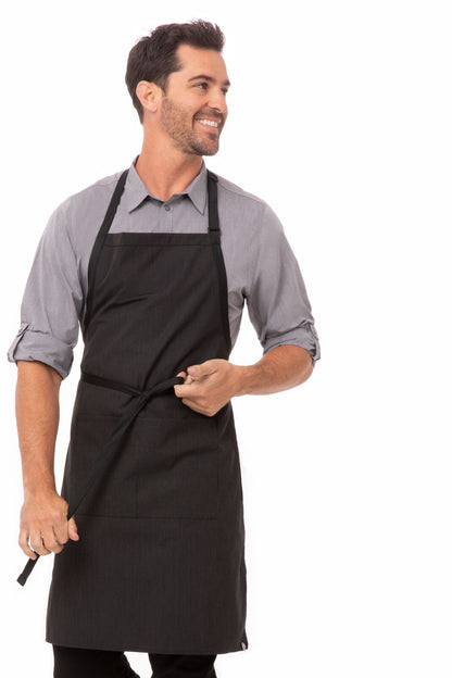 Chef Works - Bib Apron With Contrasting Ties - Pinstripe