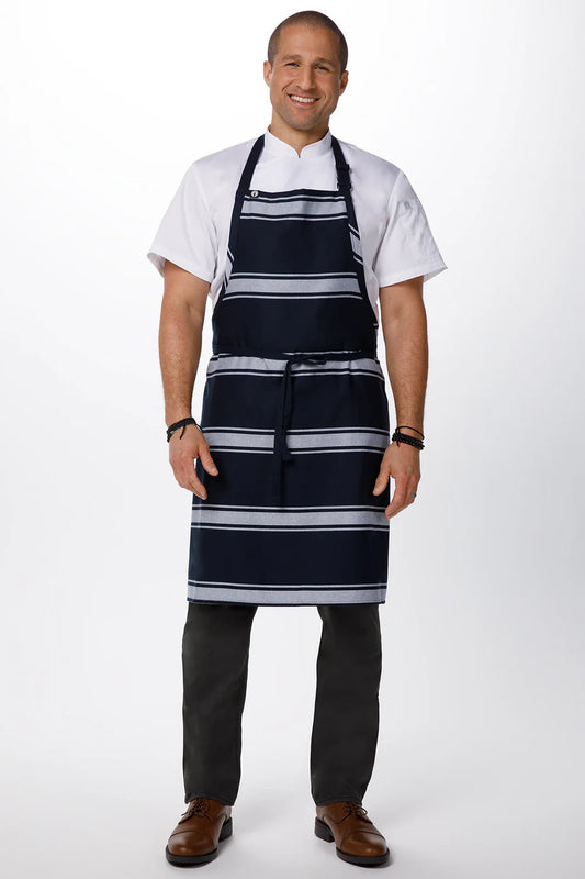 Chef Works - Navy Butcher Stripe Bib Apron - BSBA