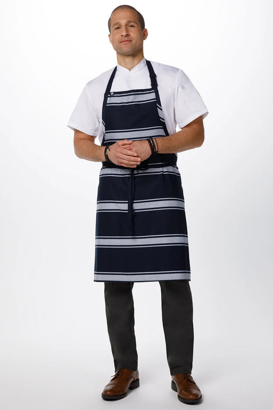Chef Works - Navy Butcher Stripe Bib Apron - BSBA