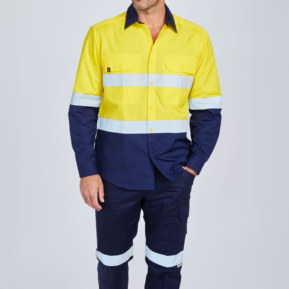 Rsea - Eleven Workwear AEROCOOL Spliced Hi-Vis Perforated 3M™ 'Hoop' Taped Shirt - E1370ST