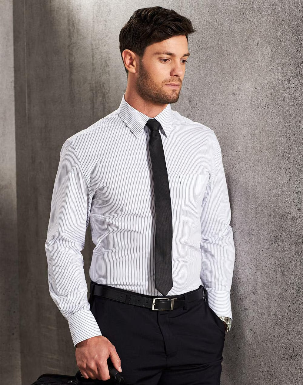Winning Spirit-Men's Ticking Stripe Long Sleeve Shirt-M7200L