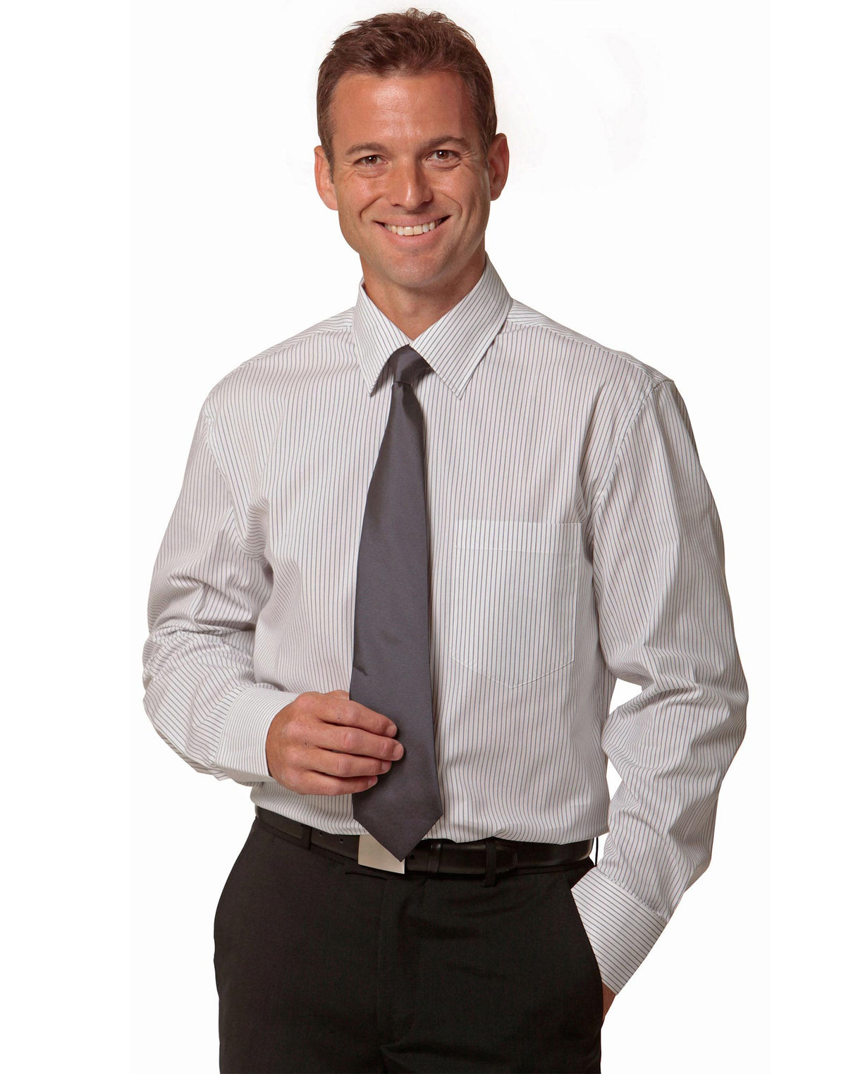 Winning Spirit-Men's Ticking Stripe Long Sleeve Shirt-M7200L