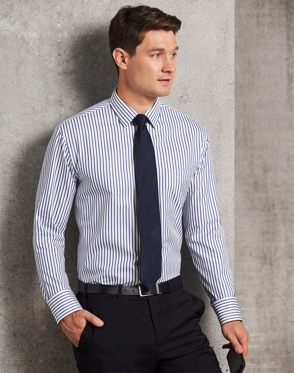 Winning Spirit-Men's Sateen Stripe Long Sleeve Shirt-M7310L