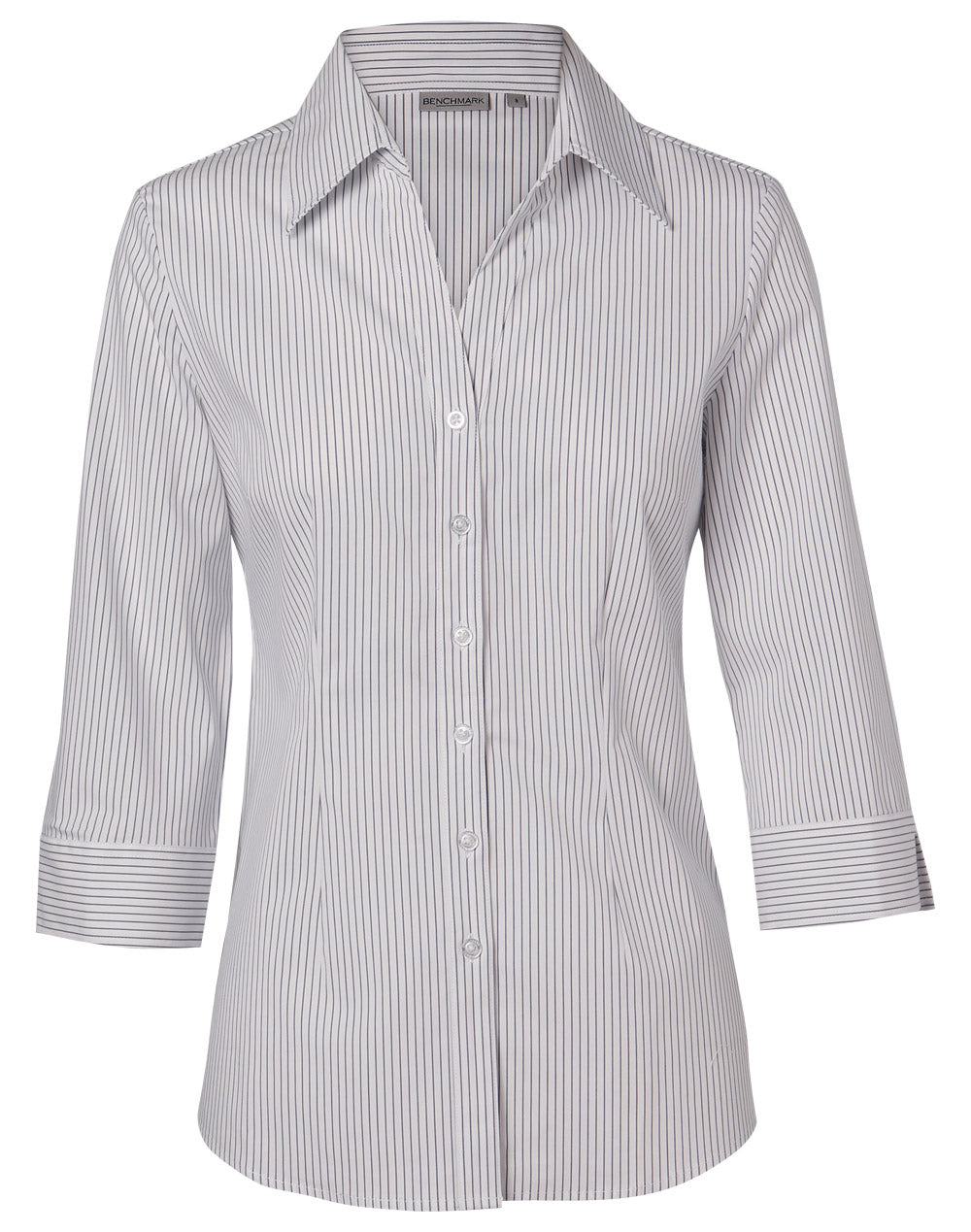 Winning Spirit-Women's Ticking Stripe 3/4 Sleeve Shirt-M8200Q