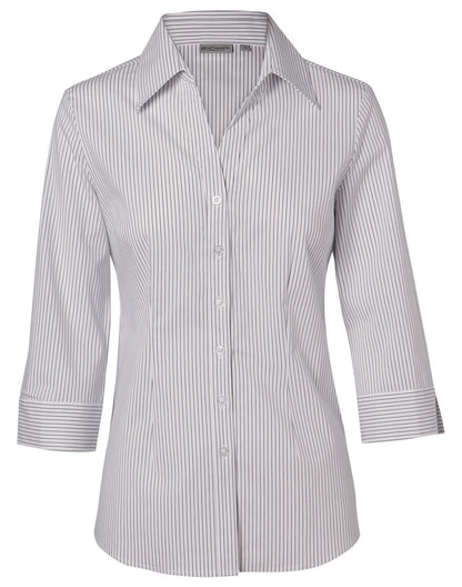 Winning Spirit-Women's Ticking Stripe 3/4 Sleeve Shirt-M8200Q