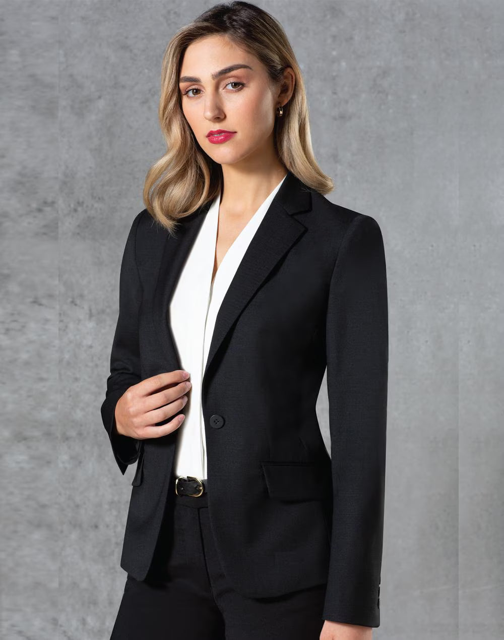 Winning Spirit - M9201 Ladies’ Wool Blend Stretch One Button Cropped Jacket
