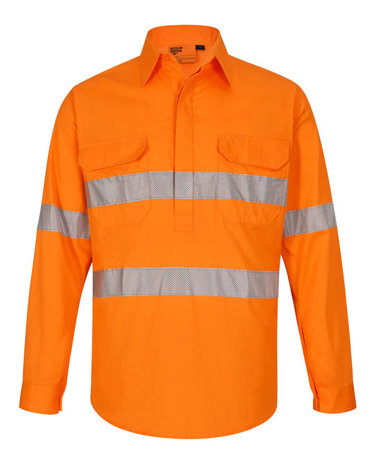 Winning Spirit - Unisex Hi Vis Cool Breeze Closed Front LS Shirt With Perforated Tape - SW87