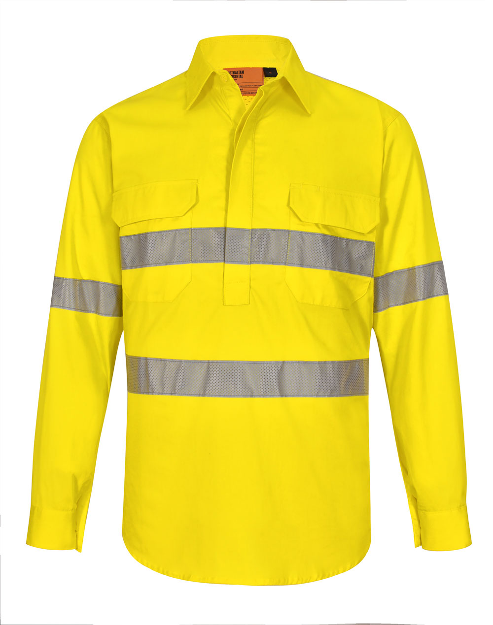 Winning Spirit - Unisex Hi Vis Cool Breeze Closed Front LS Shirt With Perforated Tape - SW87