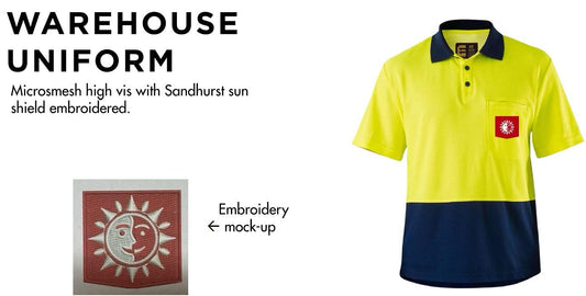 SANDHURST_Warehouse Hi Vis Uniform with Logo Embroided_ELEVEN Workwear AEROCOOL Spliced Hi-Vis Polo Shirt