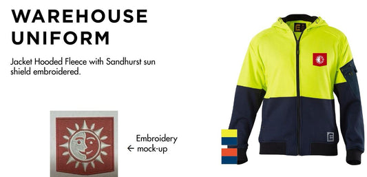 SANDHURST_Warehouse Hi Vis JACKET with Logo Embroidered_ELEVEN Workwear Evolution Hi-Vis Spliced Hoodie