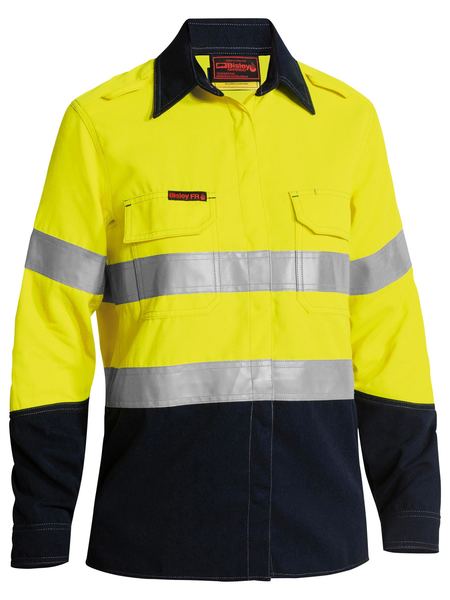 Bisley Tencate Tecasafe Plus Women's Taped Two Tone Hi Vis FR Vented Long Sleeve Shirt-BL8082T