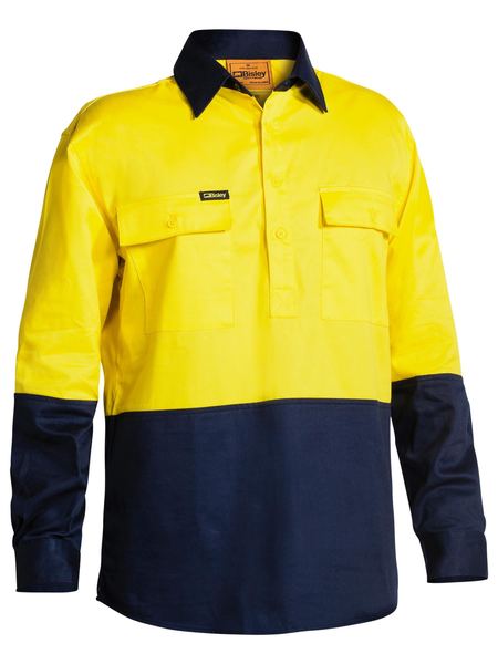 Bisley 2 Tone Closed Front Hi Vis Drill Shirt - Long Sleeve-BSC6267