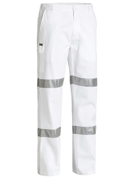 Bisley 3m Taped Cotton Drill White Work Pant-BP6808T