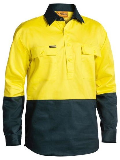 Bisley 2 Tone Closed Front Hi Vis Drill Shirt - Long Sleeve-BSC6267