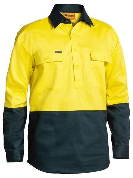 Bisley 2 Tone Closed Front Hi Vis Drill Shirt - Long Sleeve-BSC6267