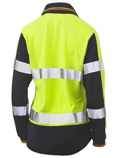 Bisley Womens Long Sleeve Taped Two Tone Hi Vis V-neck Polo-BKL6225T