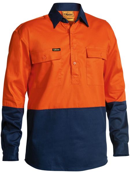 Bisley 2 Tone Closed Front Hi Vis Drill Shirt - Long Sleeve-BSC6267