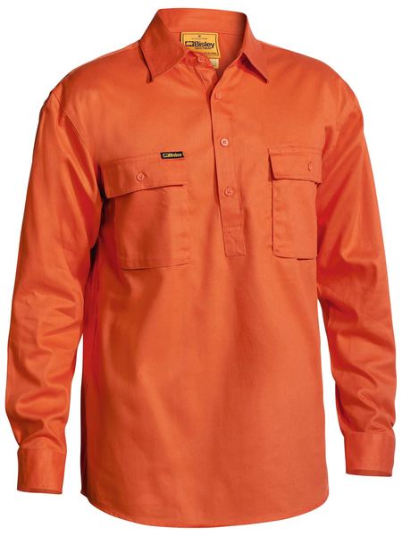 Bisley Closed Front Cotton Drill Shirt - Long Sleeve-BSC6433