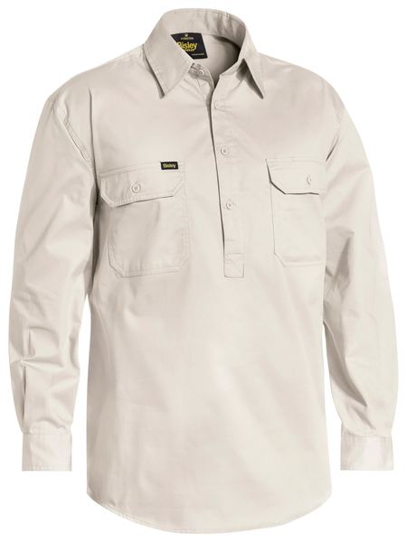 Bisley Closed Front Cotton Light Weight Drill Shirt - Long Sleeve-BSC6820
