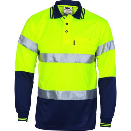 Dnc Hivis D/N Cool Breathe Polo Shirt With Csr R/Tape - Long Sleeve (3716) - Star Uniforms Australia