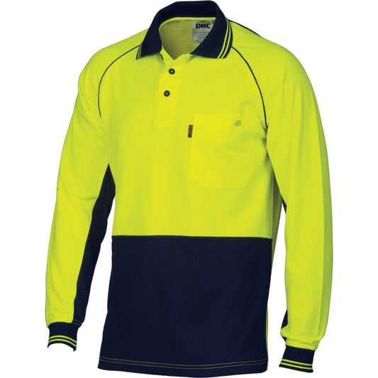 Dnc Hivis Cotton Backed Cool-Breeze Contrast Polo - Long Sleeve (3720) - Star Uniforms Australia