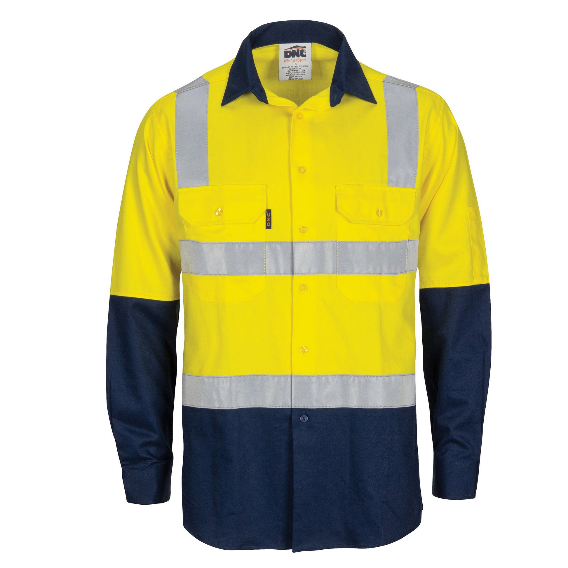 DNC HIVIS Two Tone Cool-Breeze Cotton Shirt with Hoop & Shoulder CSR Reflective Tape - Long Sleeve 3747 - Star Uniforms Australia