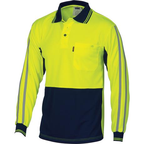 Dnc Hivis Cool-Breathe Stripe Polo-Long Sleeve (3756) - Star Uniforms Australia