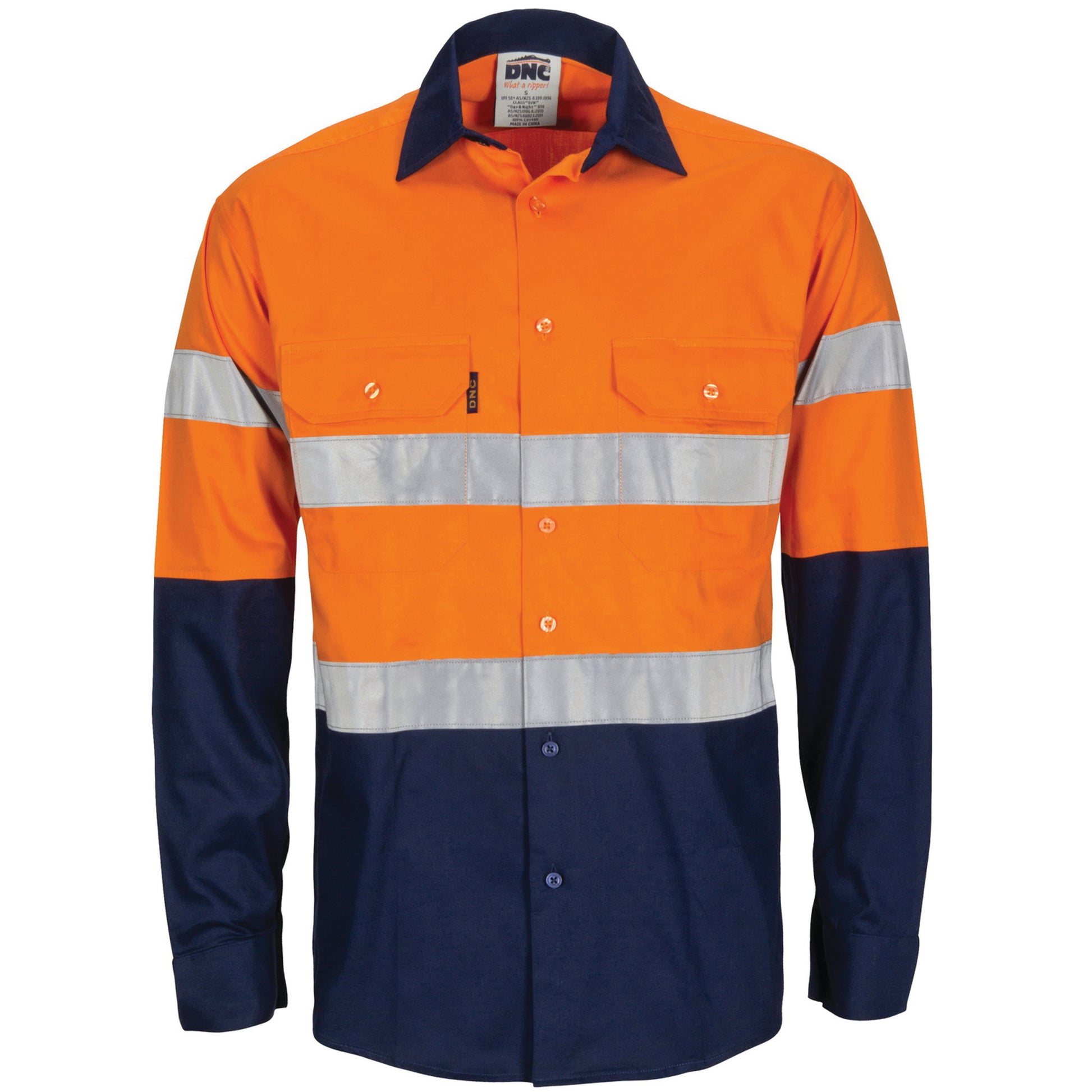 DNC HiVis R/W Cool-Breeze T2 Vertical Vented Cotton Shirt with Gusset Sleeves, Generic R/Tape - Long Sle 3782 - Star Uniforms Australia