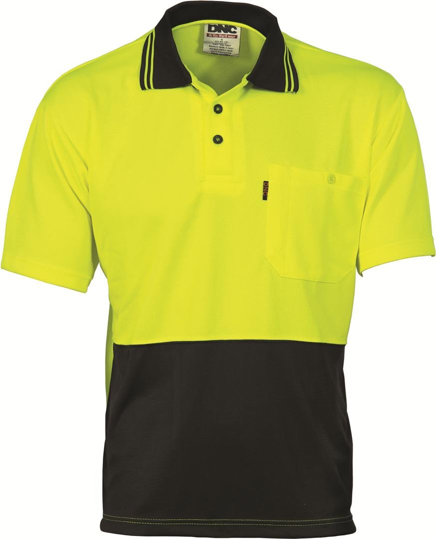 Dnc Hivis Two Tone Fluoro Polo Shirt, Micromesh, S/S (3811) - Star Uniforms Australia