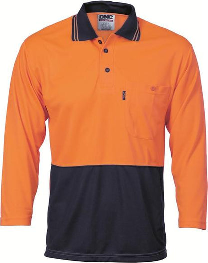 Dnc Hivis Two Tone Fluoro Polo Shirt, Micromesh, 3/4 Sleeve (3812) - Star Uniforms Australia