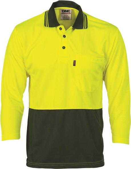 Dnc Hivis Two Tone Fluoro Polo Shirt, Micromesh, 3/4 Sleeve (3812) - Star Uniforms Australia