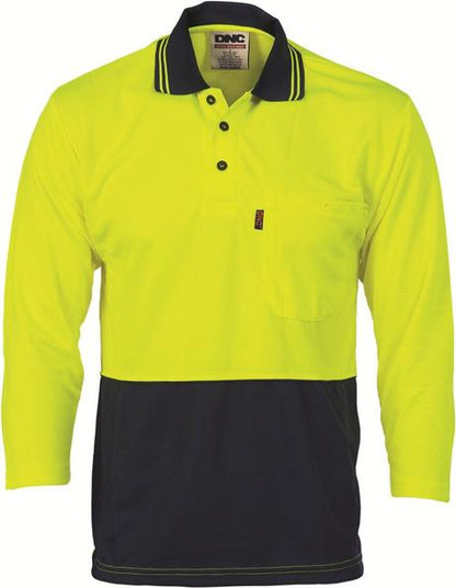 Dnc Hivis Two Tone Fluoro Polo Shirt, Micromesh, 3/4 Sleeve (3812) - Star Uniforms Australia