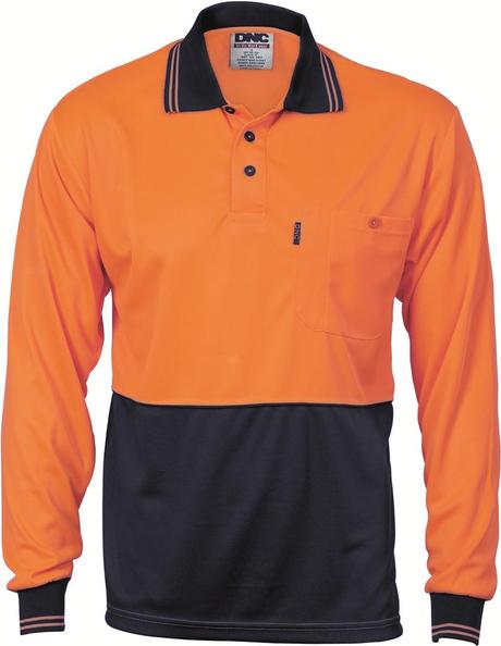 Dnc Hivis Two Tone Fluoro Polo Shirt, Micromesh, L/S (3813) - Star Uniforms Australia