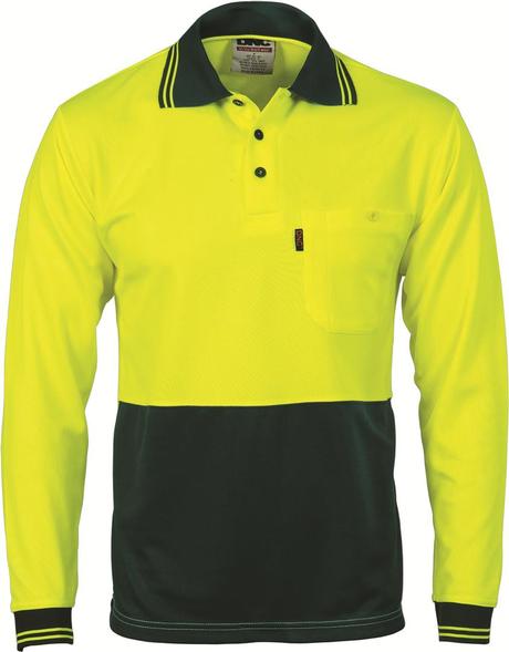 Dnc Hivis Two Tone Fluoro Polo Shirt, Micromesh, L/S (3813) - Star Uniforms Australia