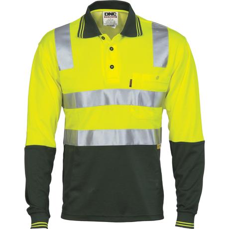 Dnc Cotton Back Hivis L/S Two Tone Polo Shirts With 3M Rt (3818) - Star Uniforms Australia