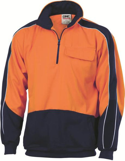 Dnc Hivis Two Tone 1/2 Zip Hi-Neck Panel Fleecy Windcheater (3823) - Star Uniforms Australia