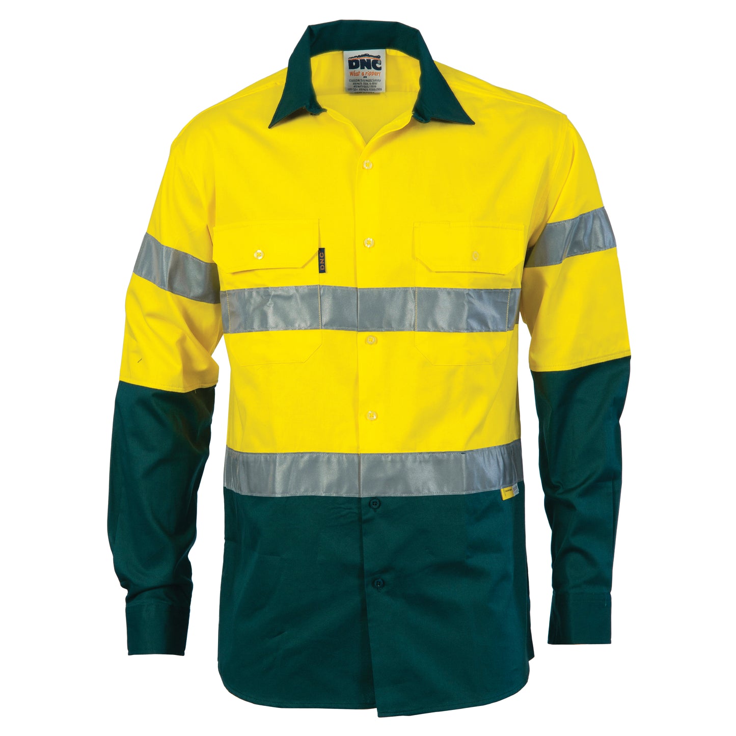 DNC HiVis Two Tone Drill Shirt with 3M 8910 R/Tape - Long Sleeve 3836 - Star Uniforms Australia