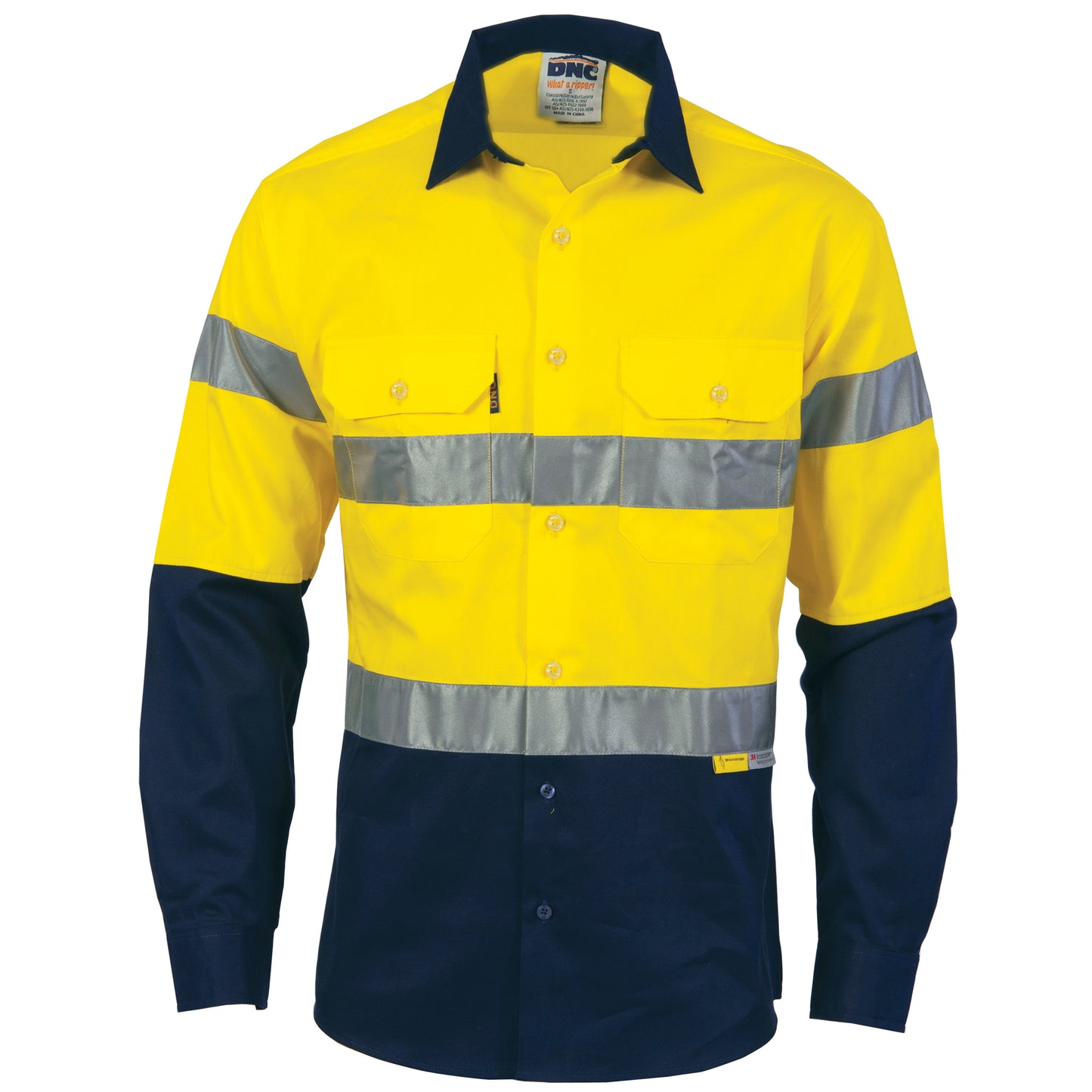 DNC HiVis Two Tone Drill Shirt with 3M 8910 R/Tape - Long Sleeve 3836 - Star Uniforms Australia