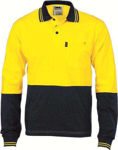 Dnc Hivis Cool-Breeze Cotton Jersey L/S Polo Shirt With Under Arm Cotton Mesh (3846) - Star Uniforms Australia