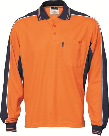 Dnc Hivis Poly/Cotton Contrast Panel Polo, L/S (3896) - Star Uniforms Australia