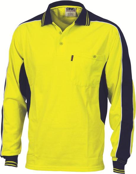 Dnc Hivis Poly/Cotton Contrast Panel Polo, L/S (3896) - Star Uniforms Australia