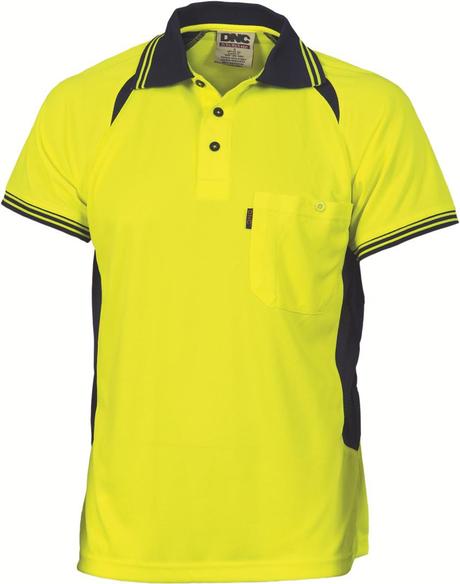 Dnc Hivis Cool-Breeze Contrast Mesh Panel S/S Polo Shirt, S/S (3901) - Star Uniforms Australia