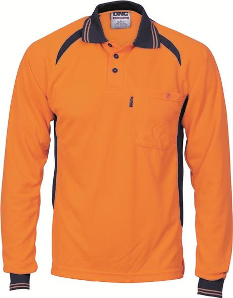 Dnc Hivis Cool-Breeze Contrast Mesh Panel L/S Polo Shirt (3902) - Star Uniforms Australia