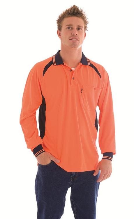 Dnc Hivis Cool-Breeze Contrast Mesh Panel L/S Polo Shirt (3902) - Star Uniforms Australia