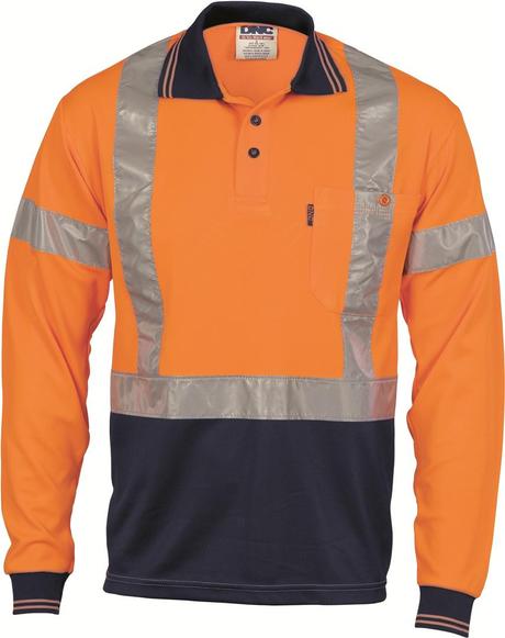 Dnc Hivis D/N Cool Breathe Polo Shirt With Cross Back R/Tape - Long Sleeve (3914) - Star Uniforms Australia