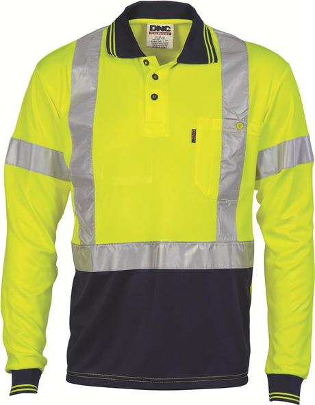 Dnc Hivis D/N Cool Breathe Polo Shirt With Cross Back R/Tape - Long Sleeve (3914) - Star Uniforms Australia