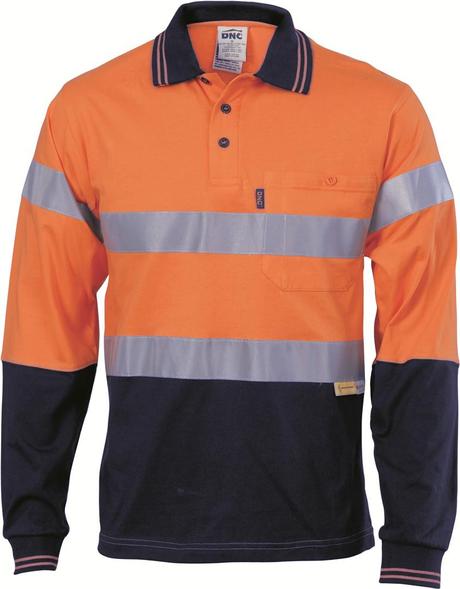 Dnc Hivis Cool-Breeze Cotton Jersey L/S Polo With 3M R/T (3916) - Star Uniforms Australia