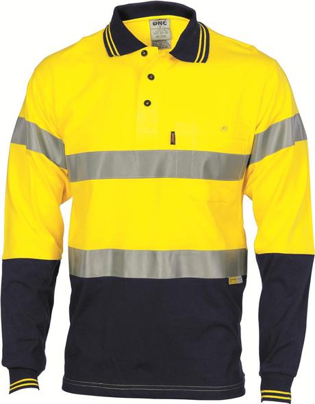 Dnc Hivis Cool-Breeze Cotton Jersey L/S Polo With 3M R/T (3916) - Star Uniforms Australia