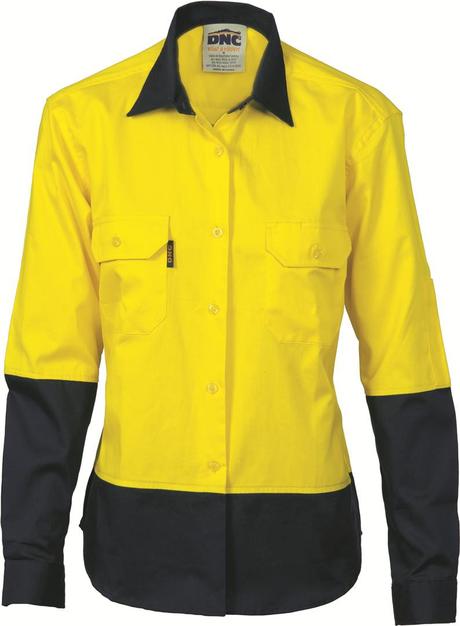 Dnc Ladies Hivis Two Tone Cotton L/S Drill Shirt (3932) - Star Uniforms Australia