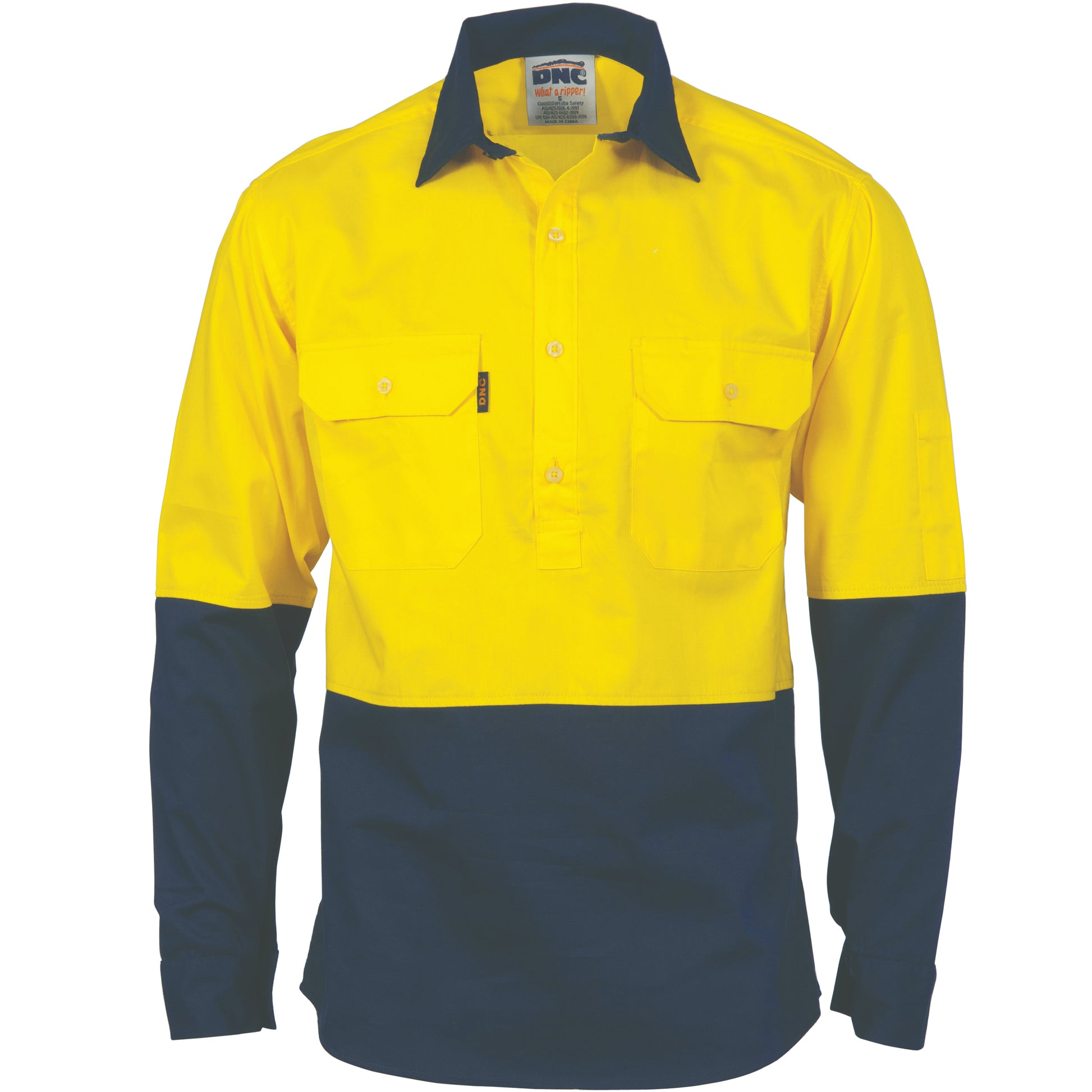 DNC HiVis 2 Tone Cool-Breeze Close Front Cotton Shirt - Long sleeve 3934 - Star Uniforms Australia